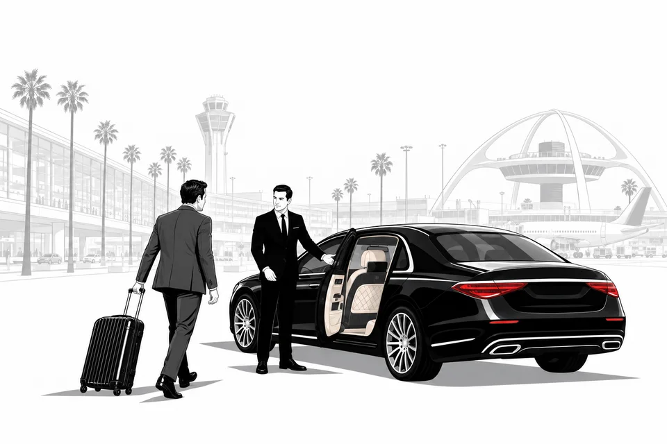 A chauffeur meeting a traveler at Los Angeles airport — illustration